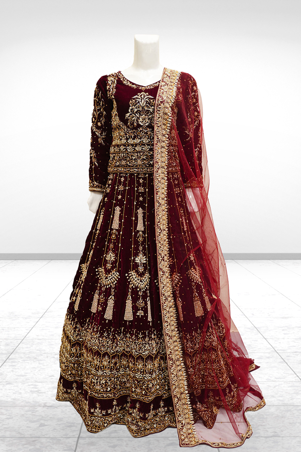 Royal Maroon Velvet Elegance Lehenga