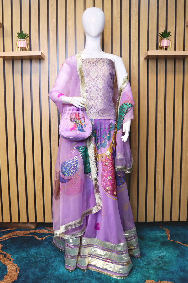Pastel Purple Lehenga Choli Set (Complimentary Potli Bag) – Semi Stitched