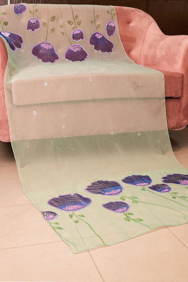 Purple Floral Handpainted Dupatta Design