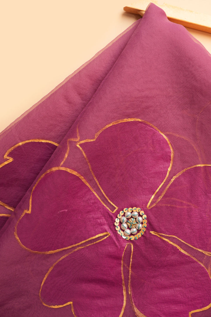 Pink Pearl Floral Handpainted Dupatta Design