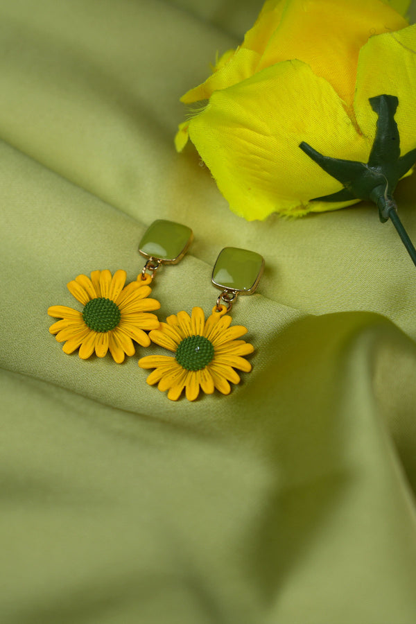 Yellow Green Flower Earring