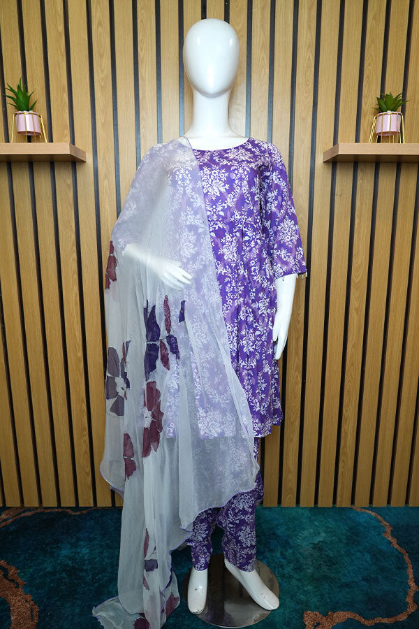 Purple 3 Piece – Lawn Suit - Stitched